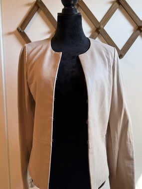 Vince Neutral Beige Collarless Blazer
